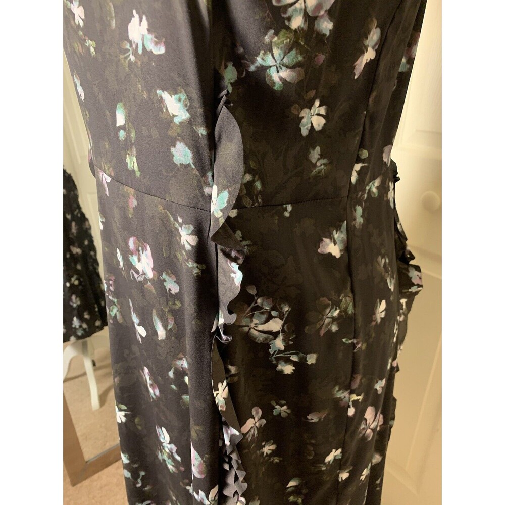 Simply Vera Wang Women’s Black Midi Floral Whimsigoth Dress Ruffles Medium Fairy - Picture 4 of 13